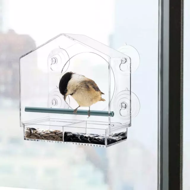 Mangeoire à Oiseaux à Fenêtre Transparente en Acrylique à L