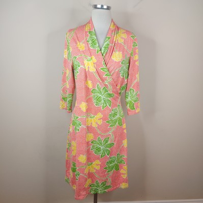 J. McLaughlin Floral Faux Wrap Dress Catalina Cloth Medium M 3/4 Sleeve