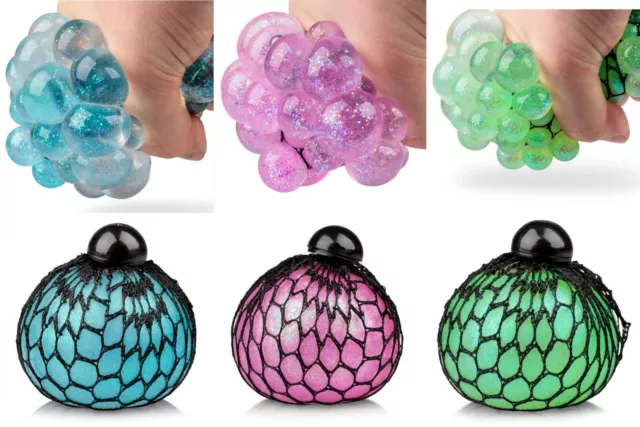 Glitter Squishy Mesh Stress Squeeze Ball Relief Fun Kids Stocking Filler Toy