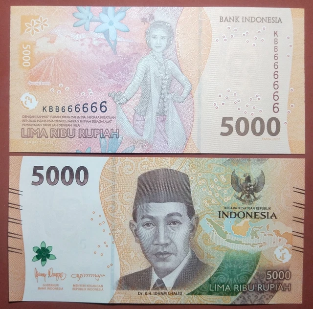 Indonesia Banknote 5000 5.000 Rupiah 2022 Solid S/N 'KBB 666666'-(UNC)-P164