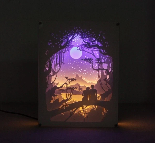 3D MOON NIGHT Paper carving/Paper cut led light/Birthday/Christmas gift ...