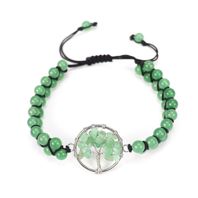 7 Chakra Tree Of Life Charm Bracelet Natural Aventurine Gem Stones Reiki Healing