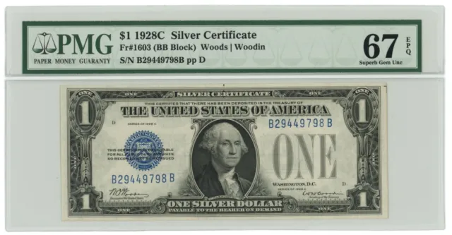 Fr.1603 Series 1928C $1 Silver Certificate PMG 67EPQ (59260)