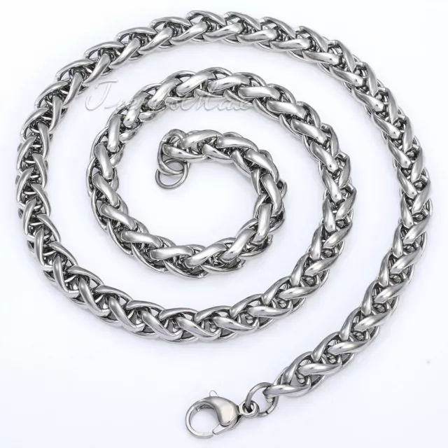 8mm Mens Chain Stainless Steel Braided Wheat Link Necklace Silver Jewelry 18-24"