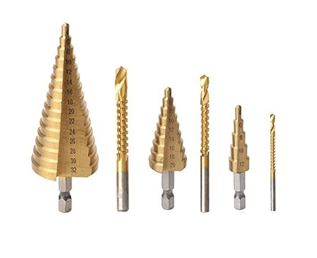 6PC Drill Bit Set Titanium Coated High Speed Steel Step Quick Change Metal Tools 2
