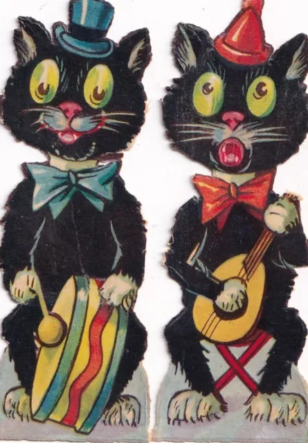 Antique Victorian Old Vintage Die Cut Scrap Lot -Halloween Black Cat Cats