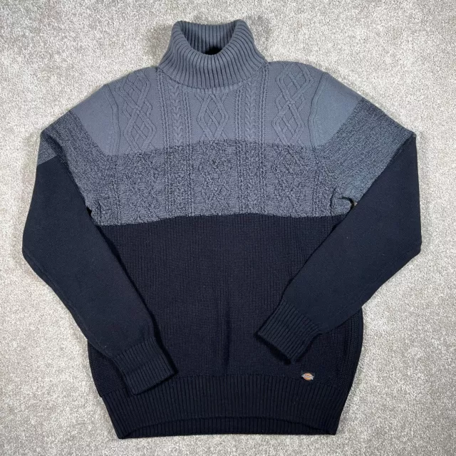 Y2k Dickies Suéter Cuello de Tortuga Para Hombre Talla M Negro Gris Tejido con Cable