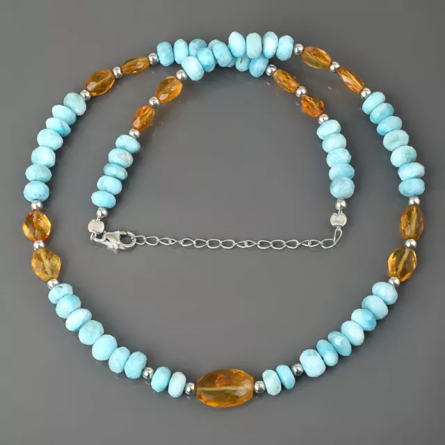 Naturel Bleu Larimar & Citrine Rondelle Perles Chaîne 18 " Strand Main Collier