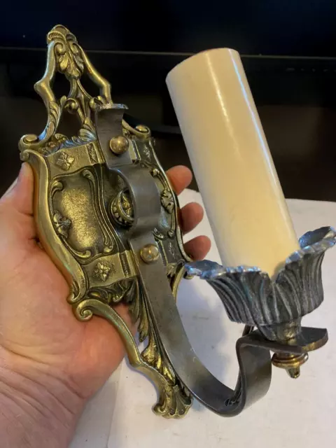 Restored Old Art Craft Deco Victorian Cast Brass Steel Wall Sconce Light Fixture