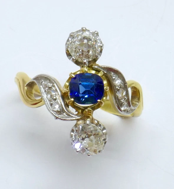Bague Toi Et Moi Or 18K Et Platine Avec Diamants Et Perle - Époque XIXe / 1900, Taille 54 1/2