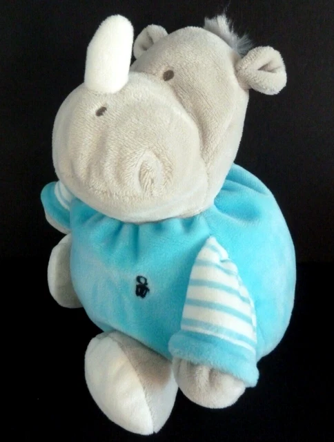 M4. DOUDOU BOULE OBAIBI HIPPOPOTAME bleu gris blanc rayé rayure 21c grelo NEUF* 2
