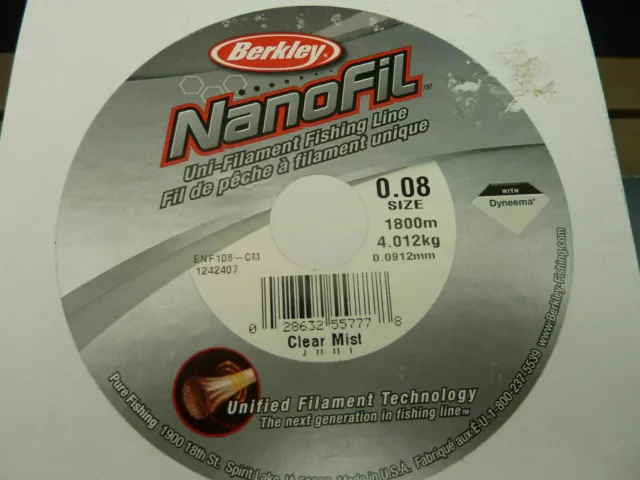 BERKLEY NANOFIL UNI-FILAMENT Fishing Line- Clear 0.08 1800m 4.012kg fil de  peche EUR 150,00 - PicClick FR