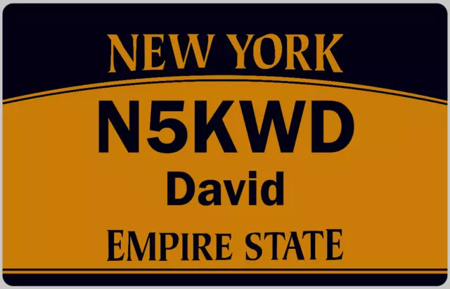 New York License Plate Ham Amateur Radio Name Badge Tag Personalized Call Sign