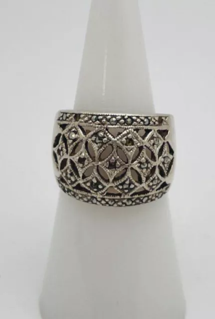 🌿VTG Sterling Silver Marcasite Studded Dome Ring