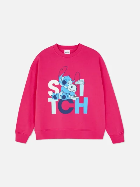 Primark Disney Lilo & Stitch Womens Ladies Sweatshirt Pink Jumper Sweater NEW