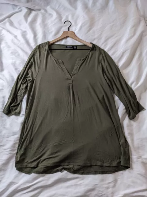 Jones Newyork Top Green Tunic Flowy 3/4 Sleeve Stretch Knit Womens Size 1X