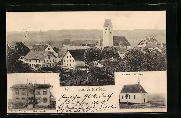 Ansichtskarte Altusried, Teilansicht, Kapelle St. Mang., Villa
