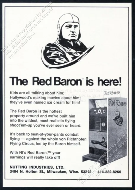 1971 Red Baron arcade game photo Nutting Industries vintage trade print ad