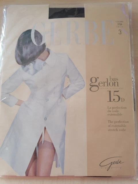 Bas Nylon GERBE GERLON 15 Deniers - Taille 3 - Couleur Opéra - Style Jarretelle - Neuf Avec étiquettes