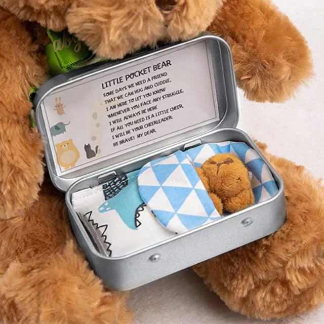Pocket Hug Tiny Teddys Handmade Bear in a Tin Box Cute Plush Toy Christmas Gifts