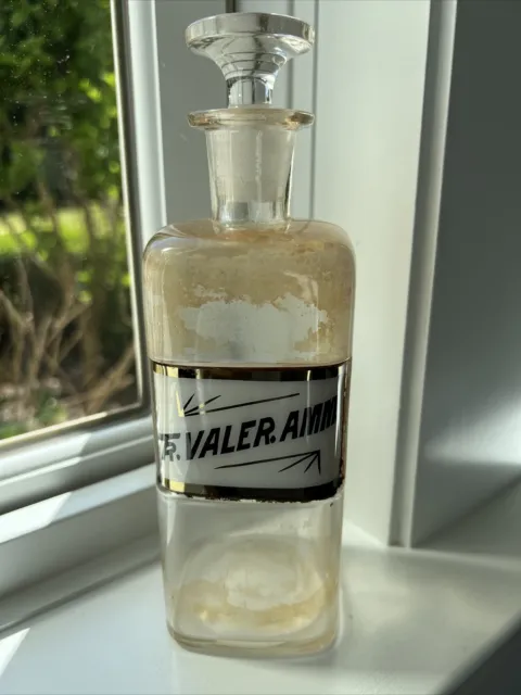 Vtg Antique Pharmacy Clear Glass Label Apothecary Jar Bottle Tr. Valer. Amm 1889