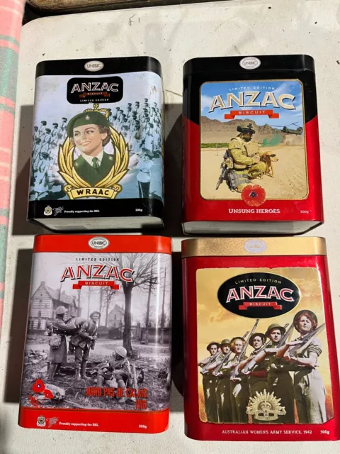 4 LIMITED EDITION ANZAC BISCUIT TINs GALLIPOLI SUBMARINES EGYPT