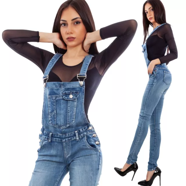 Salopette jeans donna overall tuta intera jumpsuit pantaloni TOOCOOL XM-987