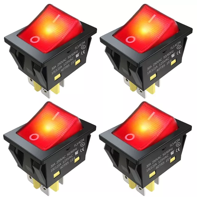 4 x 30 AMP ROT BELEUCHTETER WIPPSCHALTER 30a SCHWERLAST EIN AUS FL3 KCD4