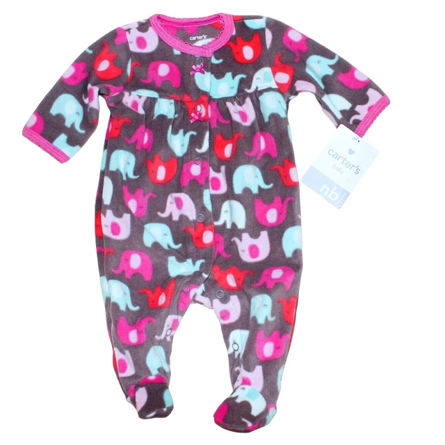 NWT Carters Elephants Newborn NB Infant Baby Girls Sleeper Fleece Footed Pajamas