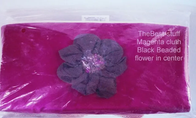 NEW Vintage Clutch Black Beaded Satiny Magenta Flower AVON  10"X5" +MW SEEDS