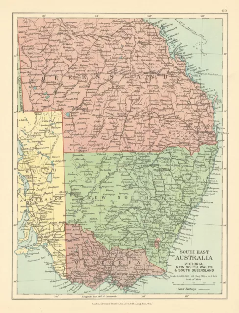 South-East Australia Victoria New South Wales S. Queensland STANFORD c1925 map