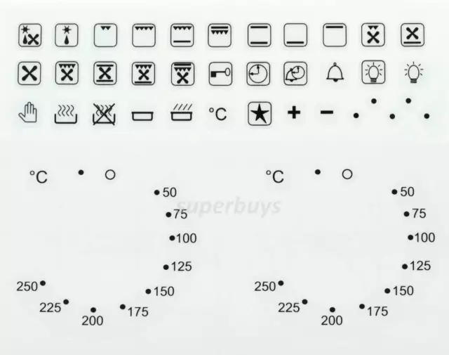 Combo 38pc Symbols & 50-250 Degree Oven Temperature Adhesive Knob Sticker Label