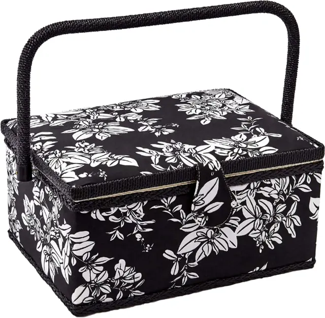 Sewing Basket with Floral Print Design - Sewing Kit Storage Box with Removable T