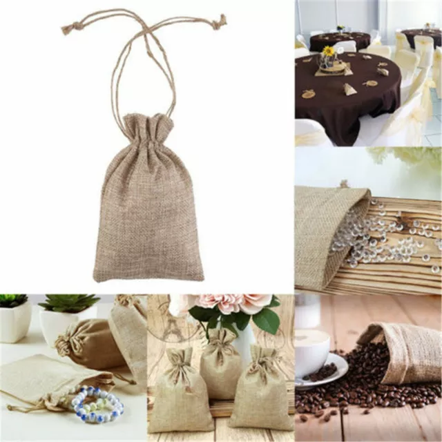 Bags Natural Linen Pouch Drawstring Burlap Jute Jewellery Party Gift Wedding Bag 2