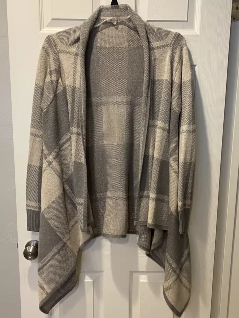 Merona Open Front Cardigan Soft Sweater Gray Large Plaid Long Sleeve Size XXL 