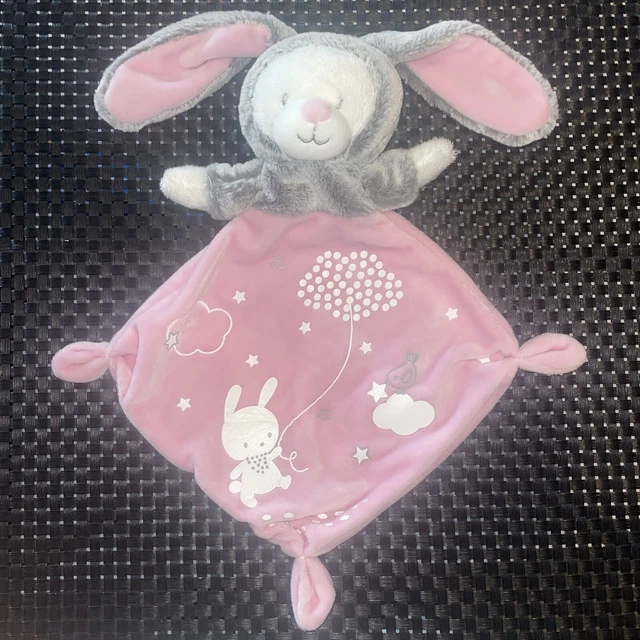 Ca5 Doudou Plat Mots D'enfants Lapin Ours Rose Nuages Ballon Oiseau Étoiles