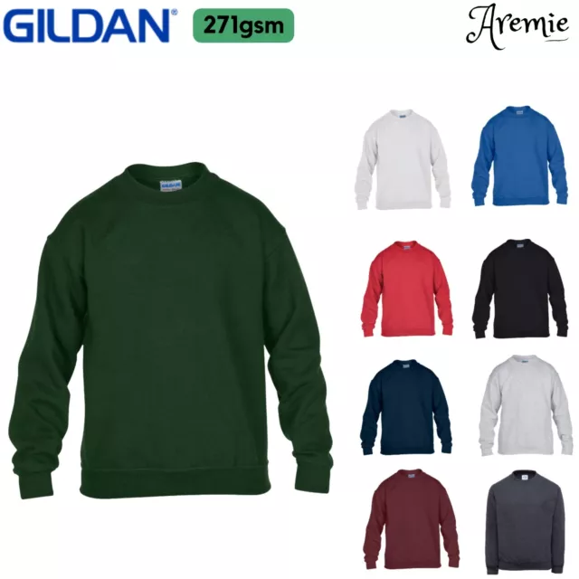 Gildan Unisex Kids Plain Crew Neck Sweatshirts | Boys Girls Pullover Jumper