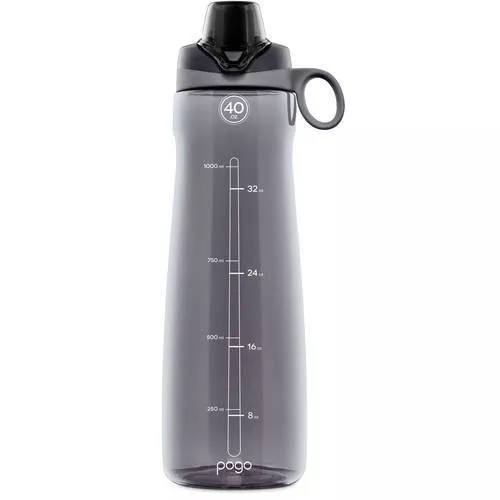 Pogo BPA-Free Tritan Plastic Water Bottle with Chug Lid, 40 Oz, Grey