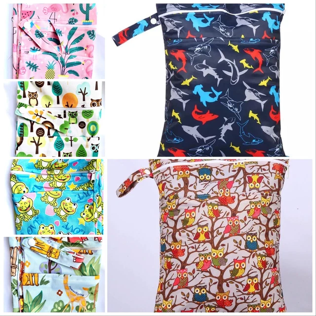 Reusable cloth nappy diaper wet swimmer double zipper bag