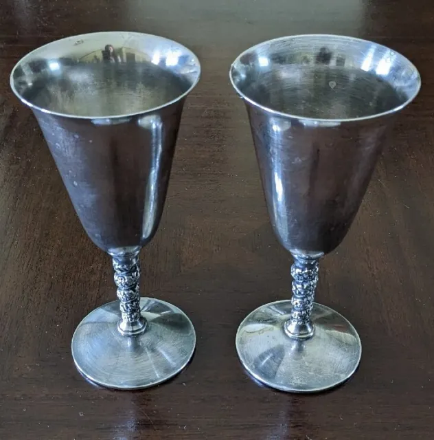 Pair of Vintage Valero EPB Wine Goblets Made in Spain Silver Plate