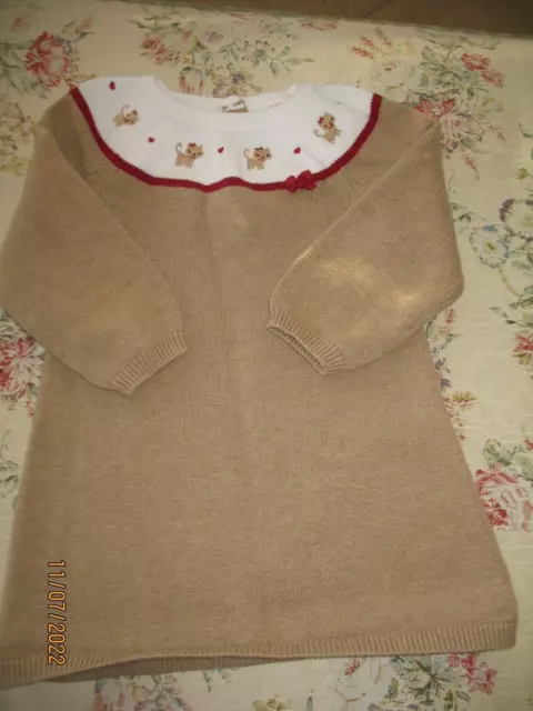 GYMBOREE 18-24 Months Girls Sweater Dress Tan Red Kittens Cats - ADORABLE