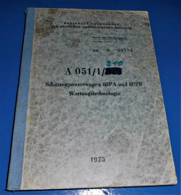 Original DDR NVA Dienstvorschrift DV A 051/1/210 SPW 60PA Panzer Schützenpanzer