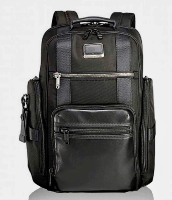 TUMI Alpha Shepherd Deluxe Brief Pack Backpack Black leather gunmetal zipper