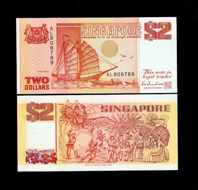 Singapore 2 Dollar P27 1990 X 100 Lot Bundle Boat Lion Chingay Unc Money Note
