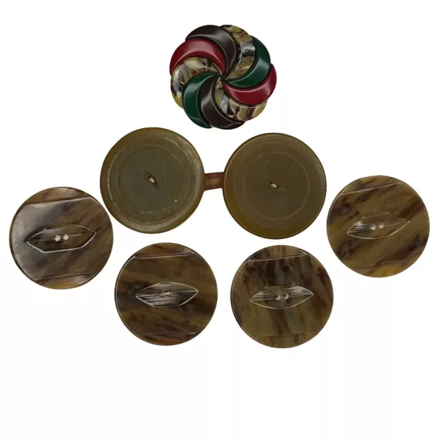 6 Vintage Coat Buttons Bakelite Celluloid Early Plastic Sewing Notions Fashion