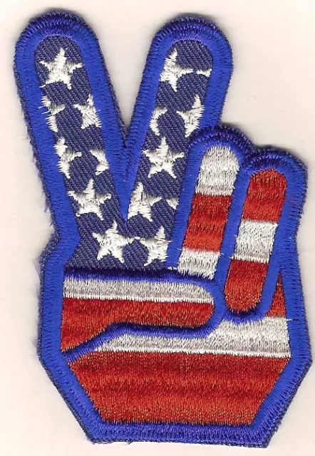 Retro patch '"PEACE FINGERS FLAG PATCH" embroidered emblem, size 3.25", PH1