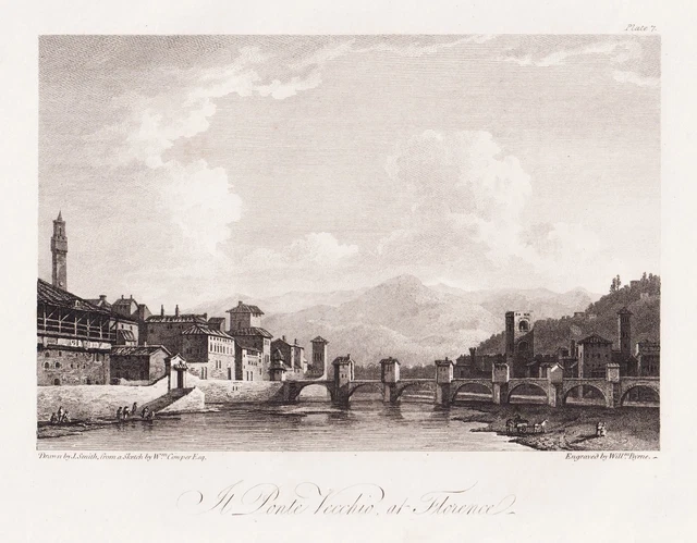 Ponte Vecchio Firenze Florence Smith Grabado Insicione 1816