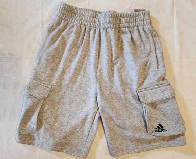 ADIDAS Elastic Waistband Big Mood Heather Grey Cargo SHORTS YOUTH BOYS SIZE Med