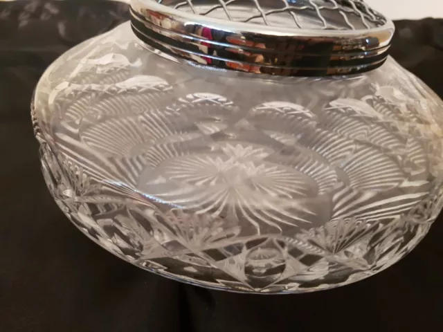 Royal Doulton Cut Glass Wide Crystal Rose Bowl - Etched To Base