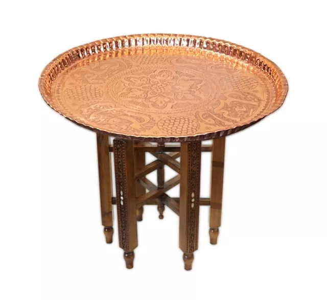 Table D'Appoint, Cadre de Table En Massif (Ve) Bois, Plateau En Cuivre 51 CM